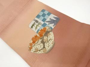 作家物　塩瀬金彩茶碗に松竹梅・紅葉・市松模様名古屋帯